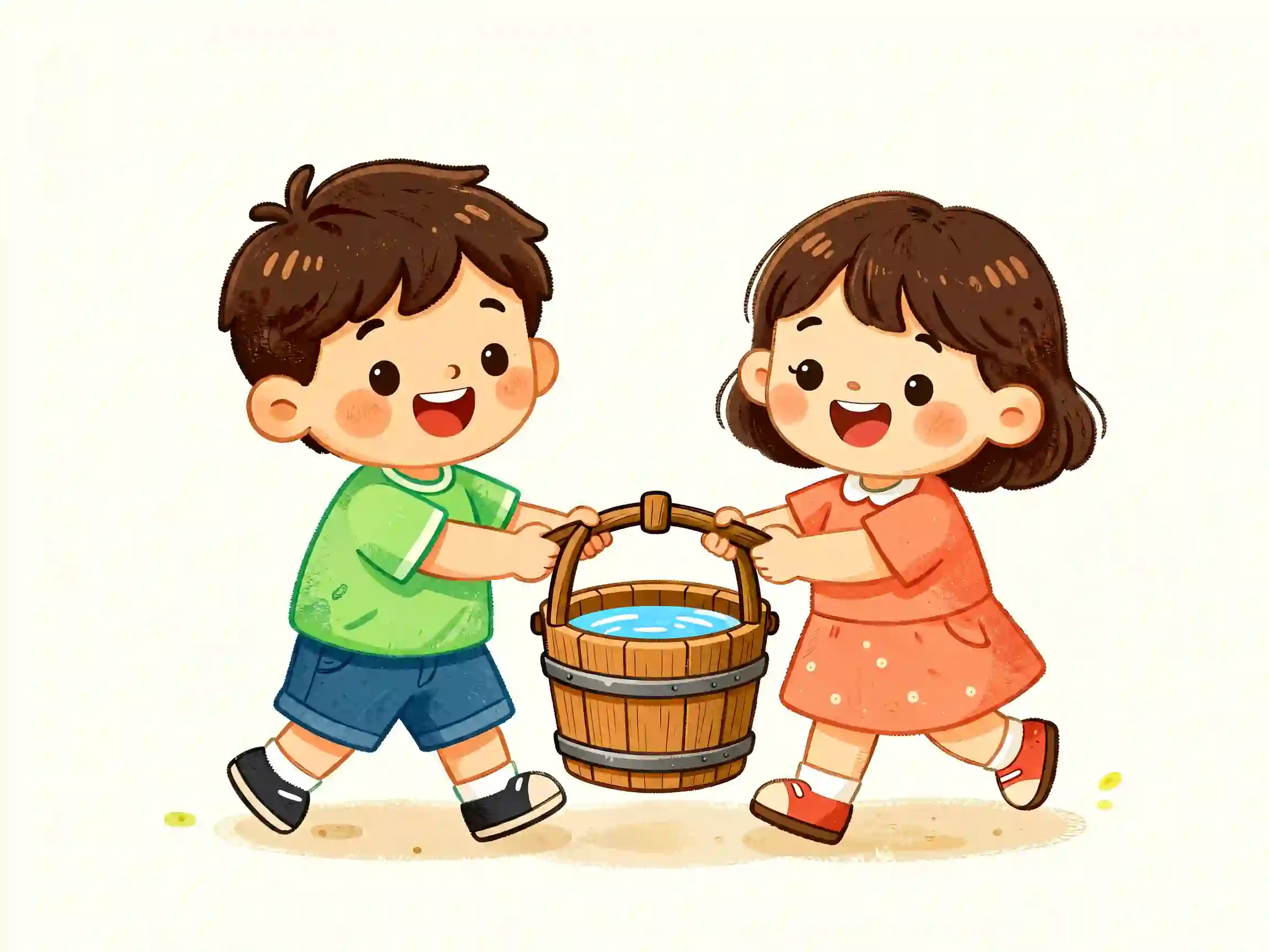 两个小朋友合作提水
